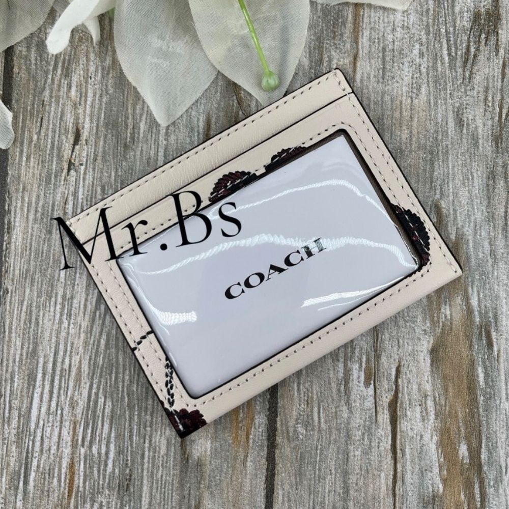 Coach Slim Id Card Case With Black Cherry Glittter Print Bag Wallet Purse - Picture 3 of 5